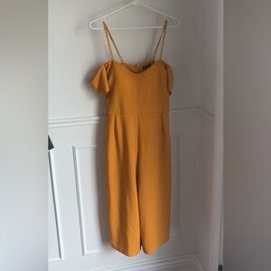 Boohoo Mustard Off the Shoulder Culotte Jumpsuit